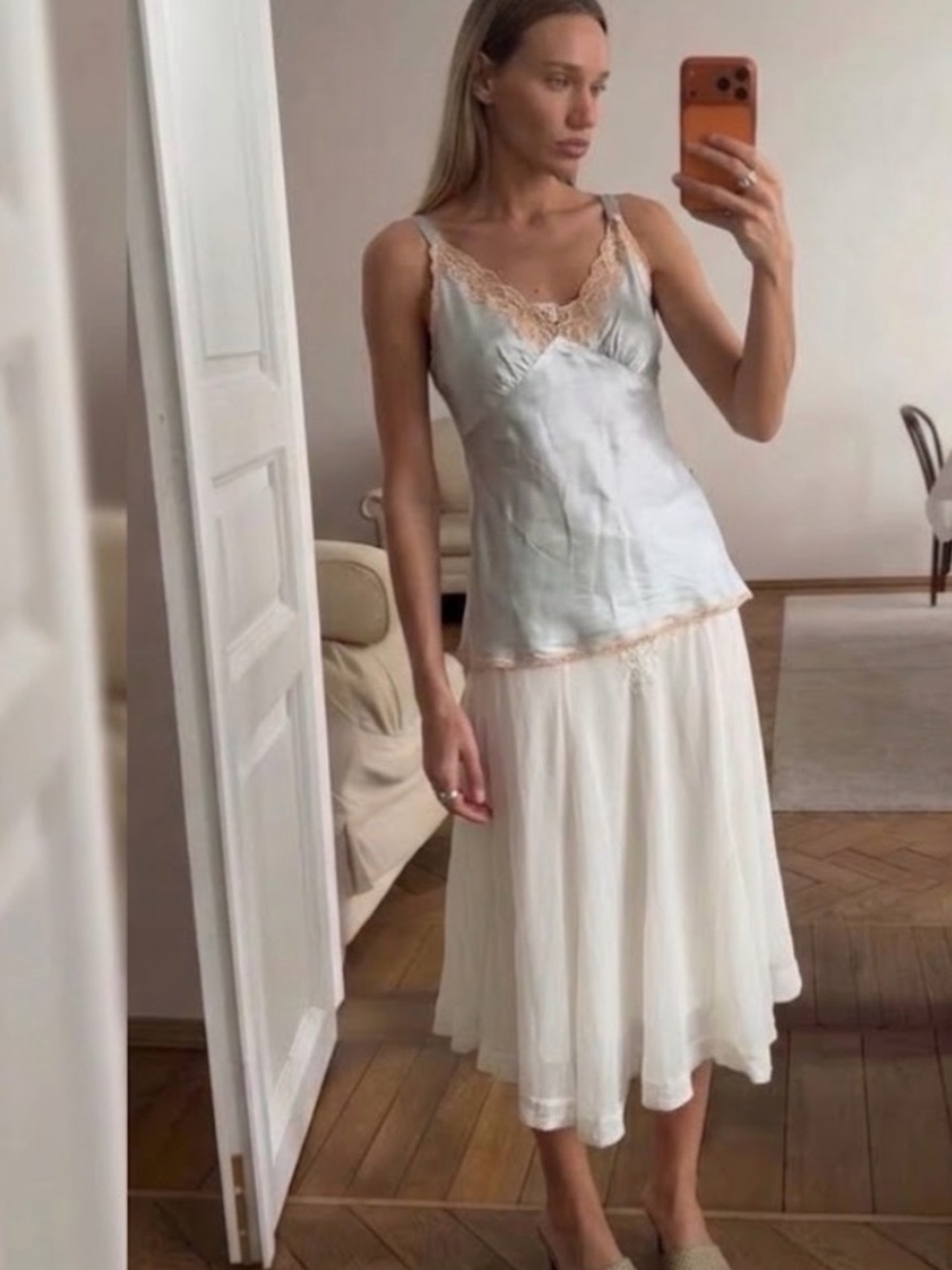 Vintage Jonquil by Diane Samandi Light Blue Silk Lace Trim Camisole Top Size S